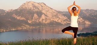 Yoga above Lake Traun in Austria